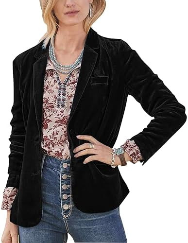 MINTLIMIT Women's Casual Velvet Blazer Notched Lapel Button Front Jacket Long Sleeve V Neck Jacke... | Amazon (US)