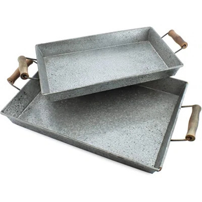Galvanized Farmhouse Tray (Set Of 2, Small & Medium); Farmhouse Decor Rectangular Tray With Handle | Wayfair North America