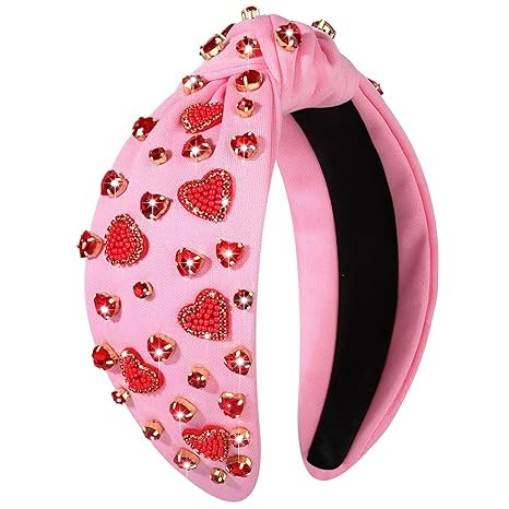 CEALXHENY Valentine’s Day Headband for Women Rhinestone Heart Headbands Red Pink Crystal Knotte... | Amazon (US)