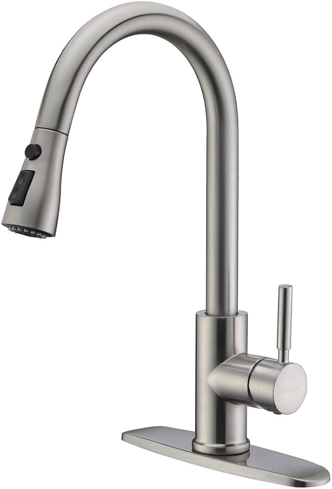 WEWE Single Handle High Arc Brushed Nickel Pull Out Kitchen Faucet,Single Level Stainless Steel K... | Amazon (US)