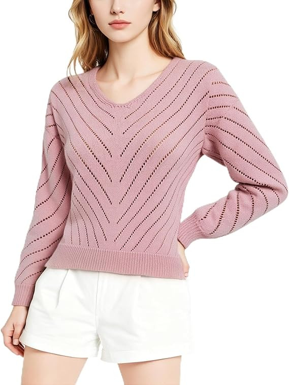 Womens 2025 Fall Sweaters: Long Sleeve V Neck Tops Classic Pullovr Sweaters Loose Dressy Casual B... | Amazon (US)