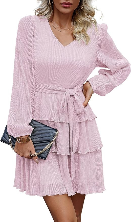 Angashion Women Dress Wedding Guest - 2023 Formal Party Long Sleeve Mini Cocktail Glitter Sundres... | Amazon (US)