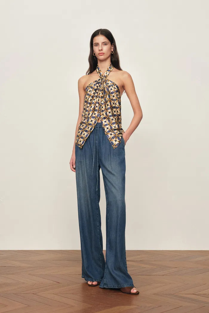Jocelyn Halter Neck Top in Crinkled Silk Blend | Fabrique