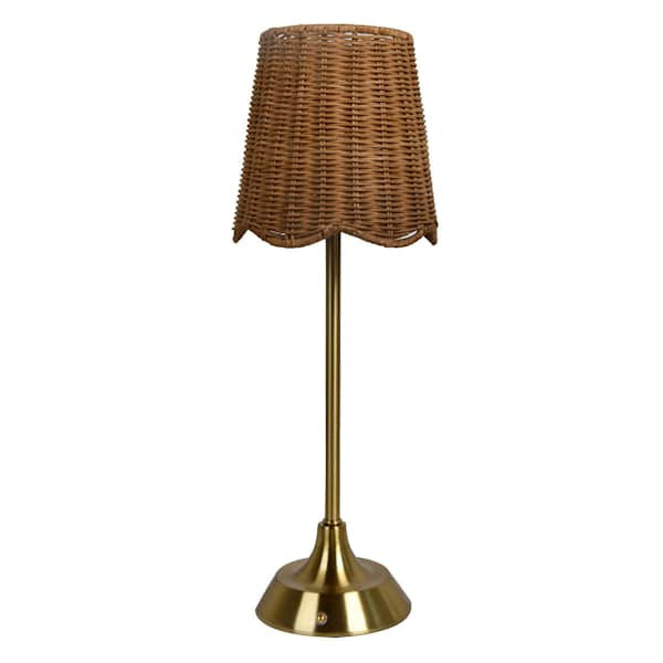 Gold Rechargeable Lamp With Rattan Shade, 20", Natural, sold by At Home | At Home