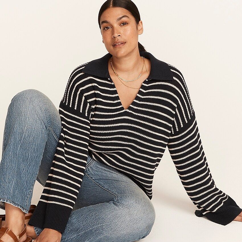 Relaxed collared sweater in stripe | J.Crew US