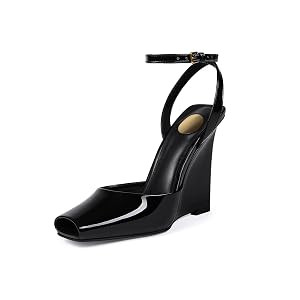 Womens Peep Toe Heels Open Toe Wedge Heels Stiletto Patent Leather Ankle Strap Buckle Sandalsfor ... | Amazon (US)
