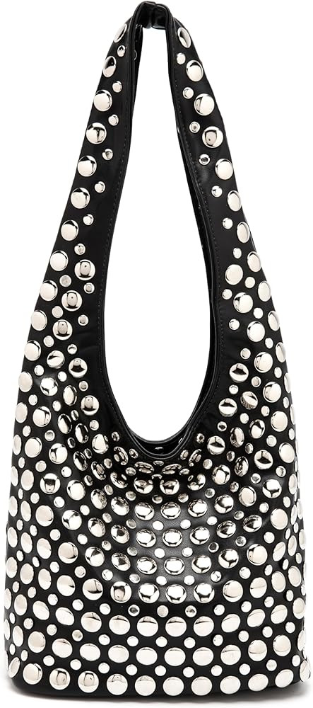 Stylish Studded Hobo Bag Y2K Rivets Bucket Purse for Women Trendy Small Shoulder Tote Handbag | Amazon (US)