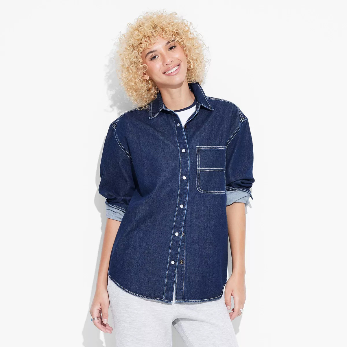 Women's Long Sleeve Oversized Structured Denim Shirt - Wild Fable™ Blue | Target