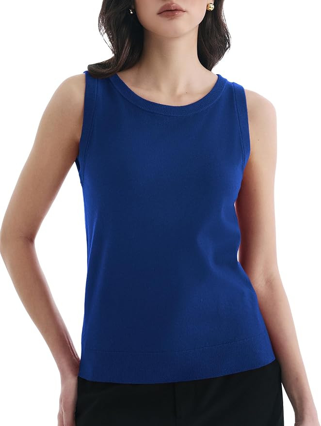 Women's Sleeveless Casual Summer Sweaters Crew Neck Lightweight Tank Top 2026 Tops for Women | Amazon (US)