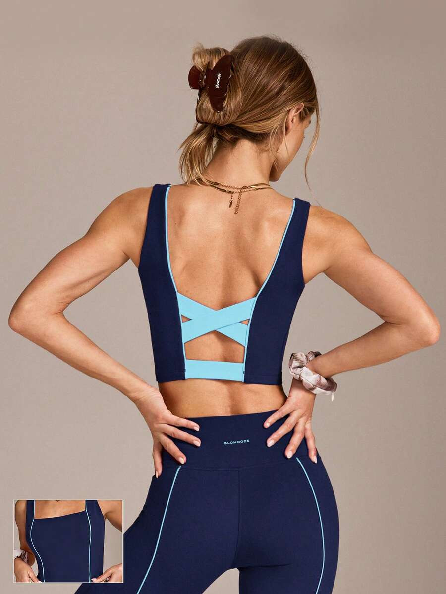 GLOWMODE FeatherFit™ On The Line Soft Stretchy Sweat-Wicking UV Protection Crossover Back Two-T... | SHEIN