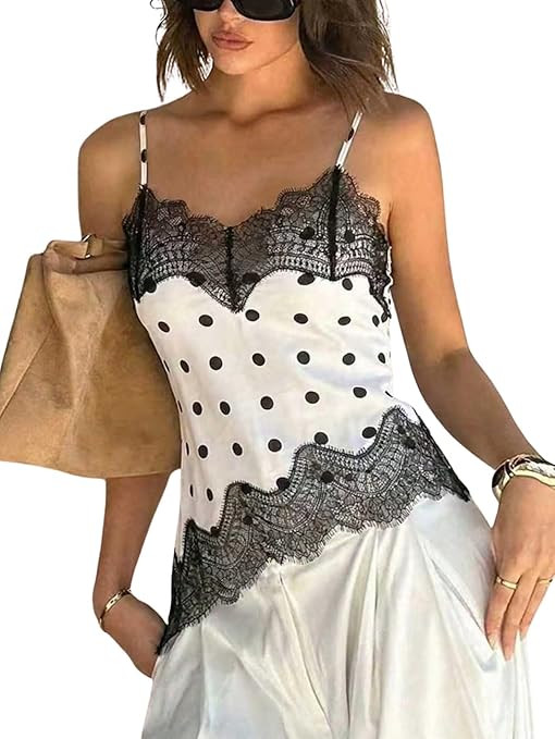 Verdusa Women's Lace Polka Dots Camisole Tops Backless Asymmetrical Tops Brunch Outfits | Amazon (US)