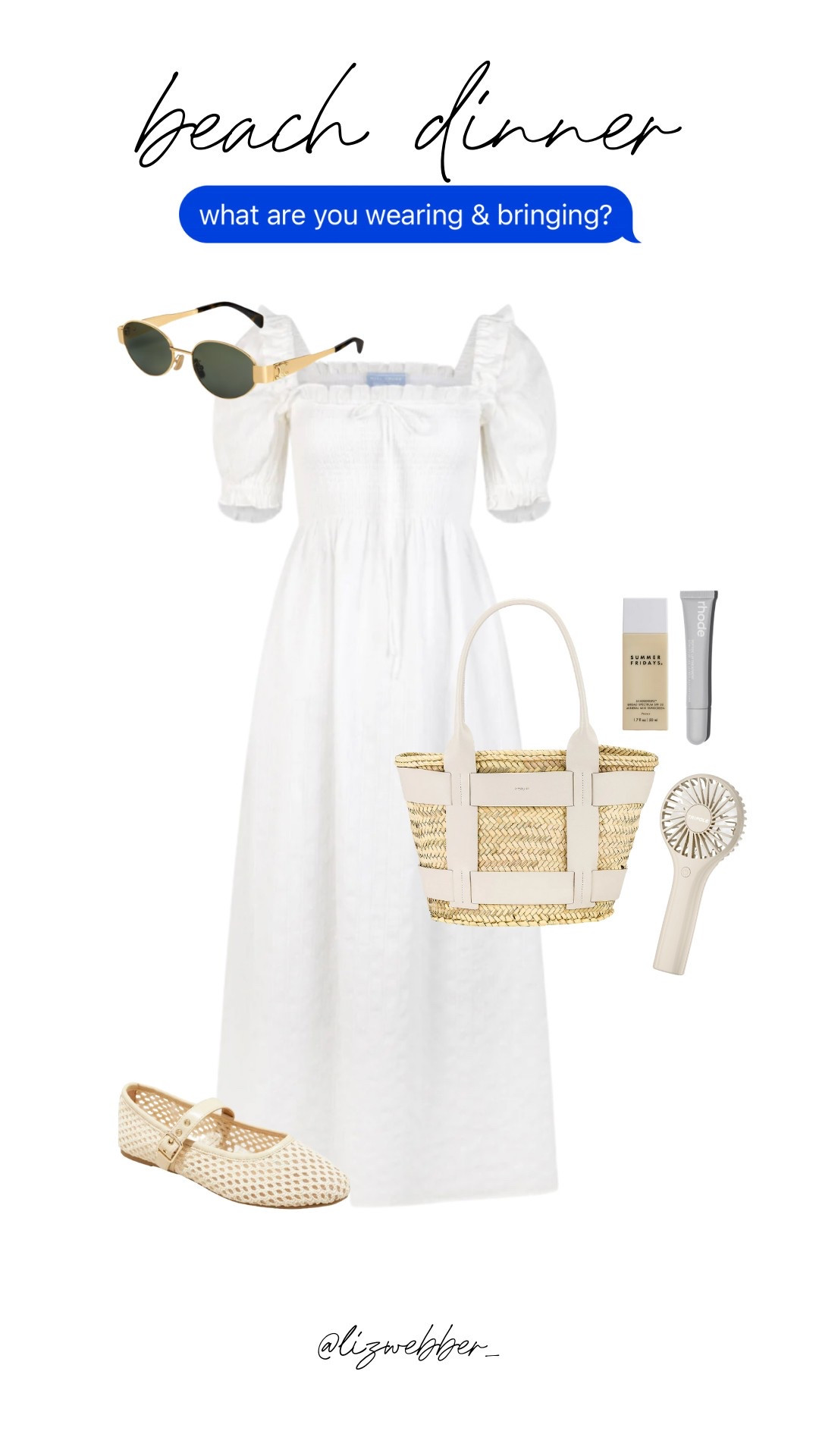 Beach Day! 🤍 White dress, tote bag, sunglasses, flats, fan, lip glosss

#LTKSeasonal #LTKxMadewell #LTKGiftGuide