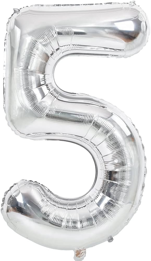 40 Inch Silver Large Numbers Balloons 0-9, Number 5 Digit 5 Helium Balloons, Foil Mylar Big Numbe... | Amazon (US)