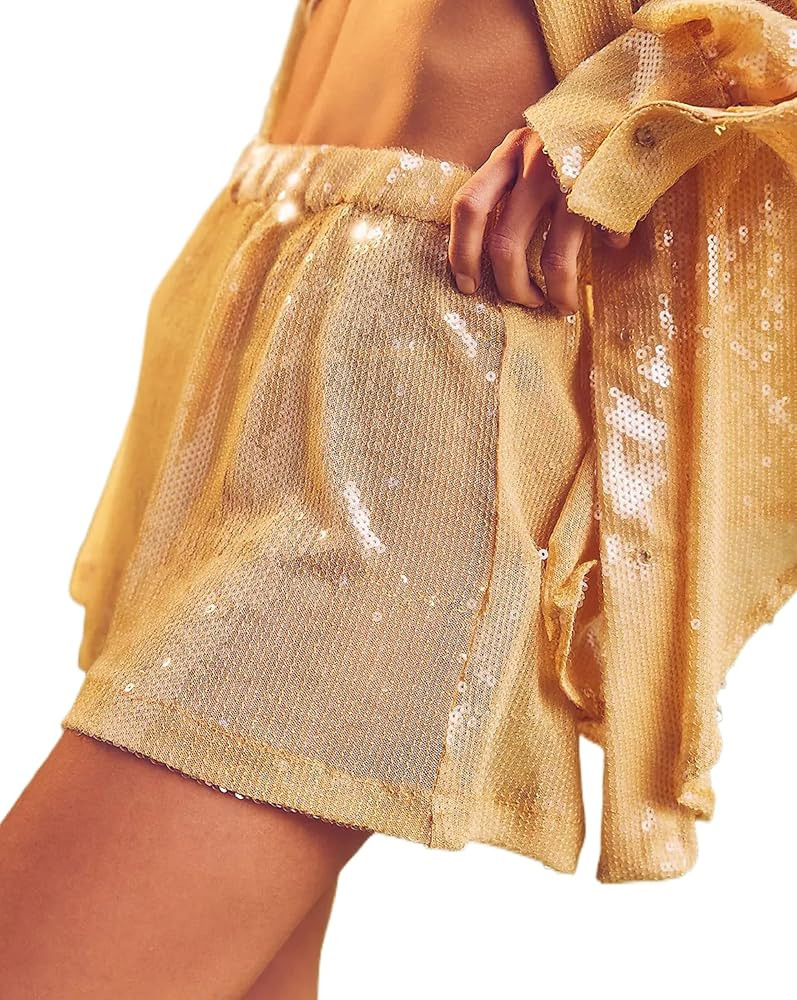 Women Sparkle Outfits Sequin Long Sleeve Blouse Shirt Top Glitter Long Loose Pants Bling Party Clubw | Amazon (US)