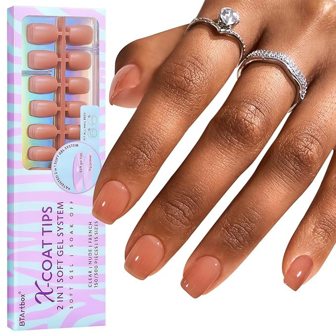 Short Square Nail Tips - BTArtbox 150Pcs Soft Gel Nails,2 in 1 Neutral X Coat Tips with Tip Prime... | Amazon (US)