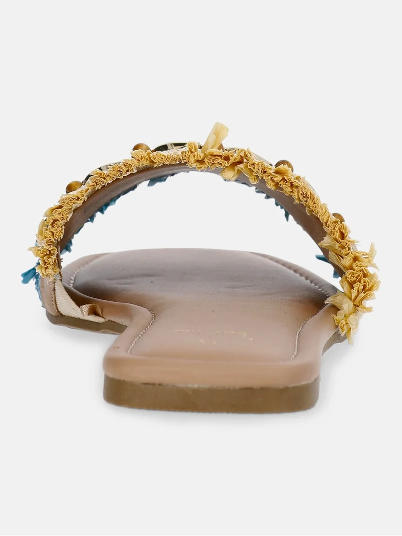 Time and Tru Women's Raffia Shell Slide Sandals | Walmart (US)