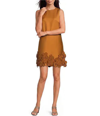Kaitlin Mikado 3D Floral Applique Trim Sleeveless Shift Dress | Dillard's