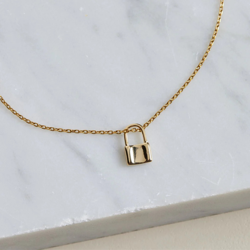 Gold Mini Lock Necklace | Nickel and Suede