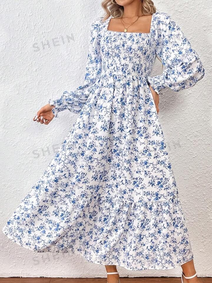 30SHEIN VCAY Allover Floral Knot Split Thigh A-line Dress#7 Best Sellersin Women DressesGBP£9.85... | SHEIN