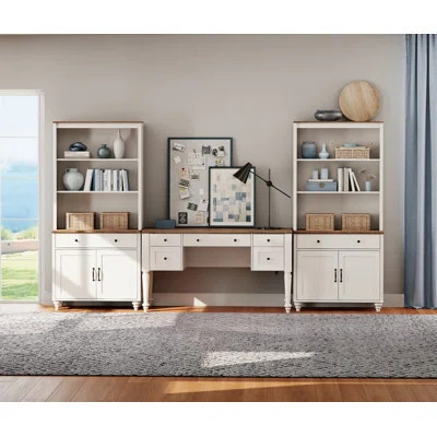 2 Piece Office Set, 56" Executive Desk & Set Of 2 Bookcases, White | Wayfair North America