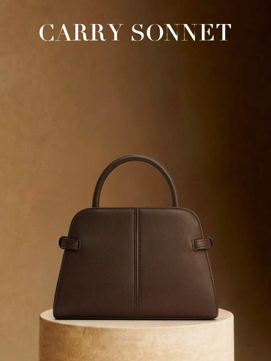 Coffee Brown Minimalist Structured Handbag - Elegant PU Leather Women's Office Tote Bag, Modern T... | SHEIN