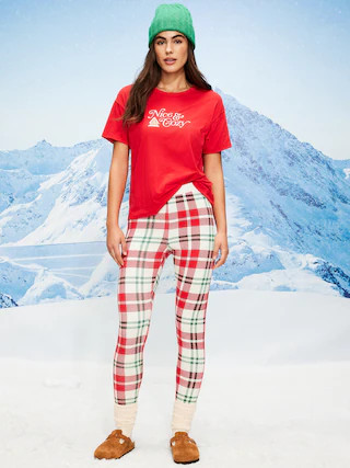 High-Waisted Printed Waffle Pajama Leggings for Women | Old Navy (CA)