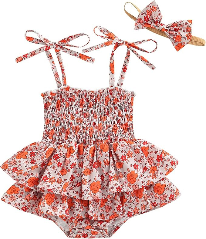 Baby Girls Daisy Playsuits Bodysuit+Headband Print Halter Romper Floral Jumpsuit Infant Summer Cl... | Amazon (US)