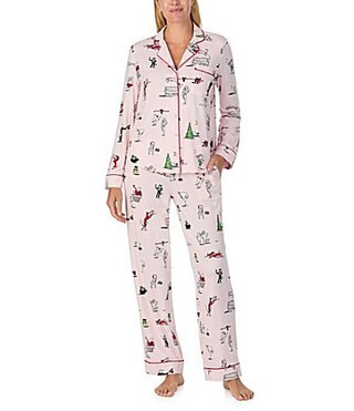 kate spade new york Cozy Jersey Knit Holiday Party Print Long Sleeve Notch Collar Holiday Pajama Set - XL | Dillard's