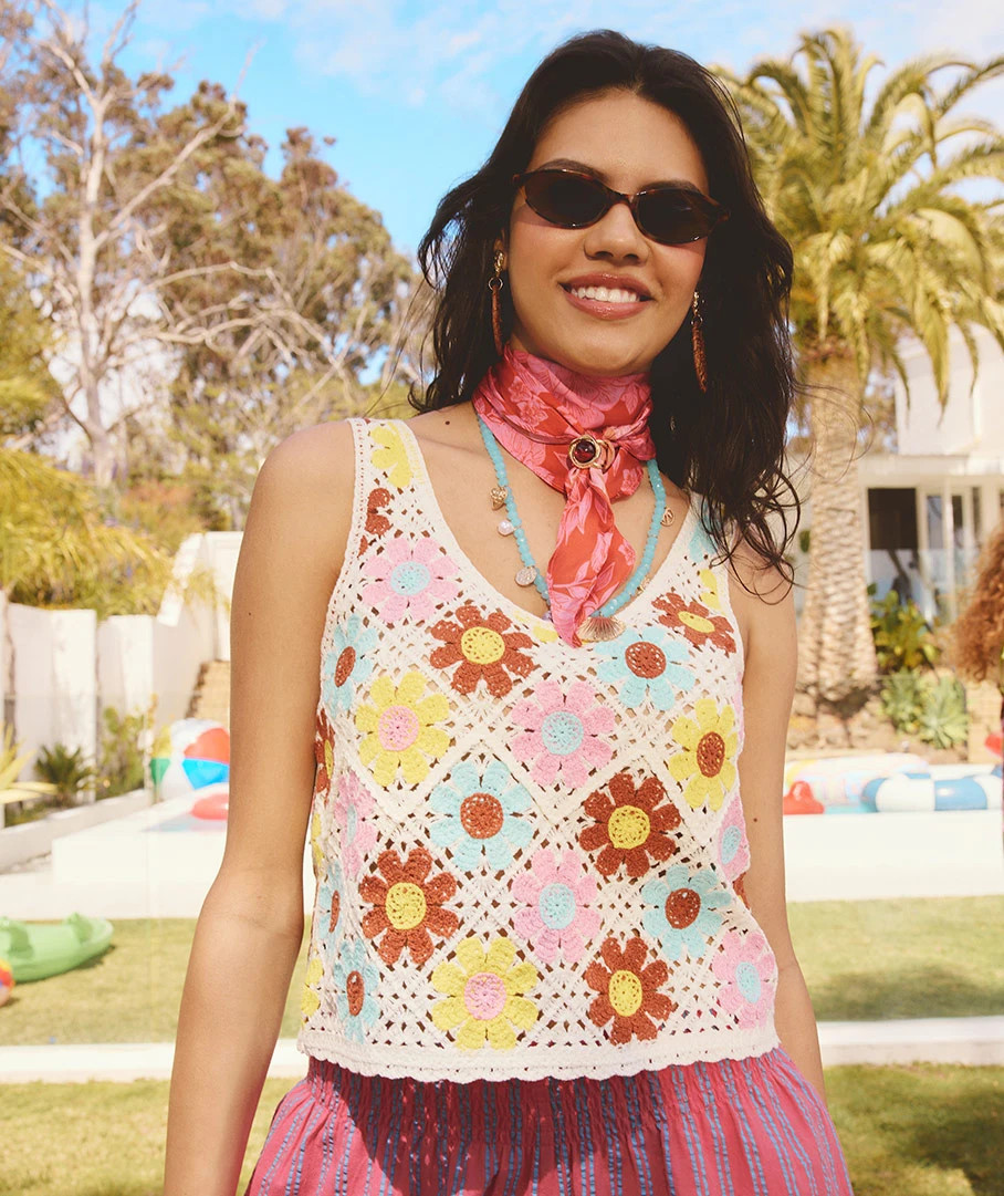 FLOWERS CROCHET SCOOP NECK TANK | Sportsgirl