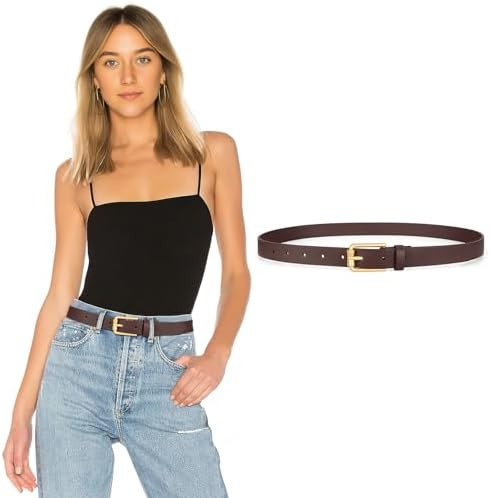 WHIPPY Casual Leather Belt for Women Skinny Waist Belt Thin Fashion Belt for Jeans Pants Dresses,... | Amazon (US)