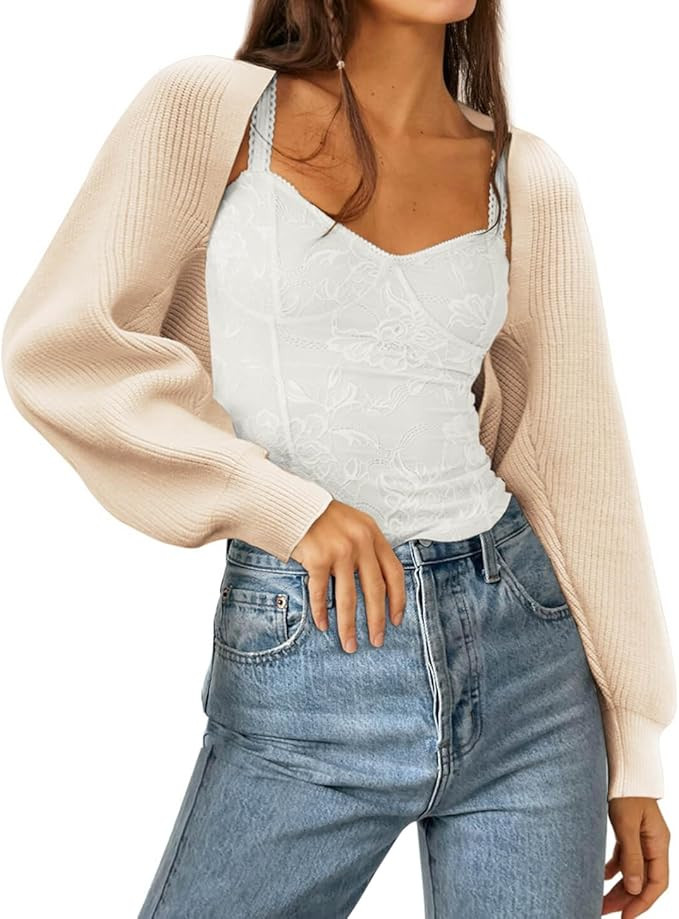 Zwurew Women's Bolero Shrug Sweater 2025 Knitted Long Sleeve Open Front Cropped Cardigan Shrugs S... | Amazon (US)