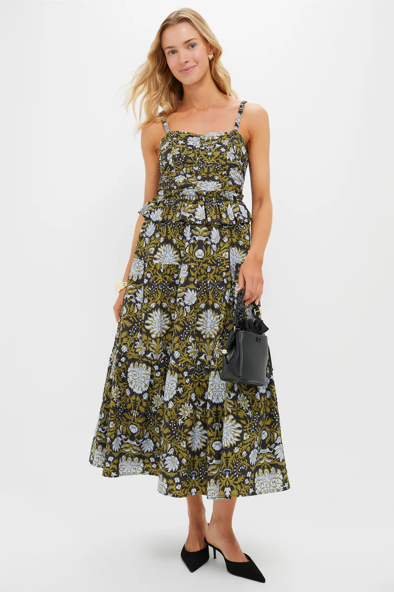 Black Floral Peplum Myles Midi Dress | Tuckernuck (US)