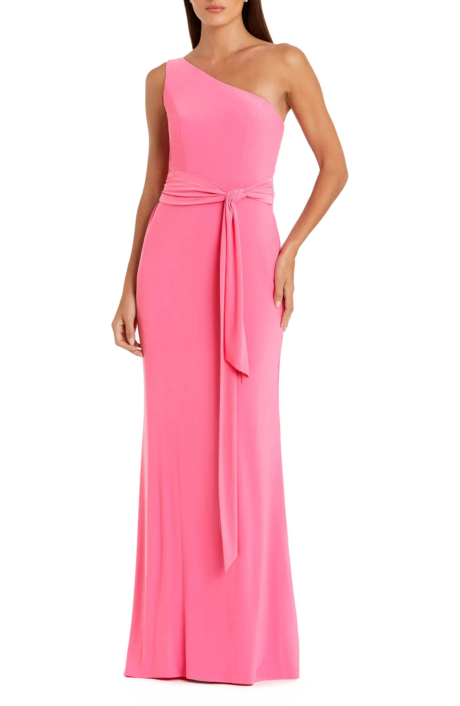 Jersey One Shoulder Belted Trumpet Gown | Nordstrom