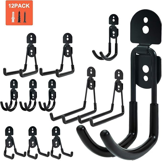 12PCS Garage Hooks Heavy Duty Metal Garage Storage Hooks Wall Mount Anti-Slip Double Utility Hook... | Amazon (US)