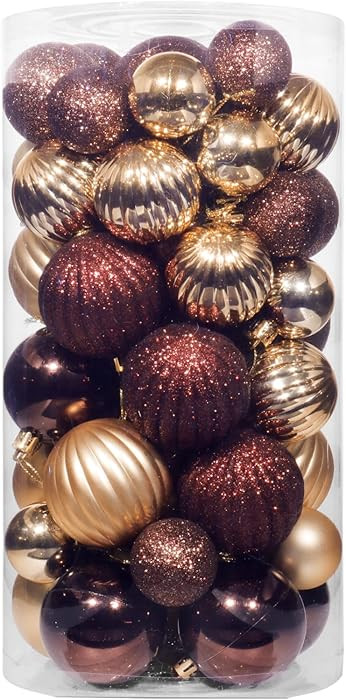50ct Bronze and Gold Christmas Ornaments Set, 2025 Shatterproof Christmas Tree Decorations, Chris... | Amazon (US)