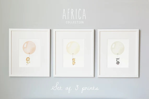 SET of 3 UNFRAMED Nursery Art Prints, Balloons, African Animals, Neutral, Modern, Unisex, Pastel, Ti | Etsy (UK)
