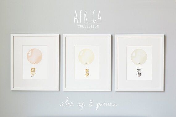 SET of 3 UNFRAMED Nursery Art Prints, Balloons, African Animals, Neutral, Modern, Unisex, Pastel, Ti | Etsy (UK)