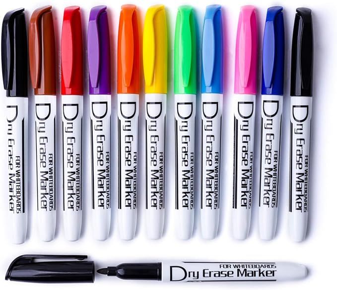 Volcanics Dry Erase Markers Low Odor Fine Whiteboard Markers Thin Box of 12, 10 Colors | Amazon (US)