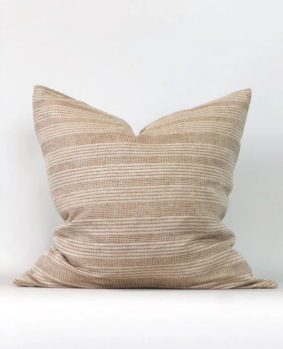 Neutral Woven Stripe Pillow Case Thailand Textile Brown Cream Designer | Etsy (US)