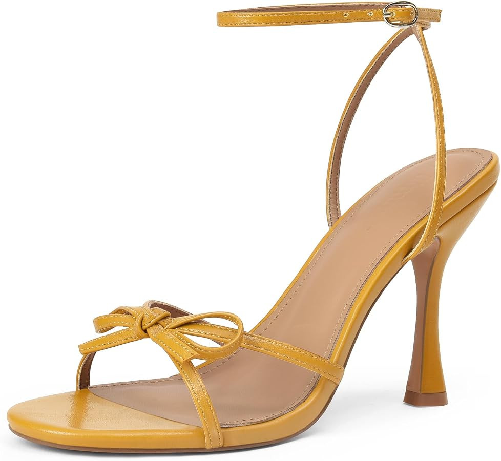 iiimmu Women's Bow Heels 4 IN Stiletto Heeled Sandals for Women Round Open Toe Sandals Elegant Su... | Amazon (US)