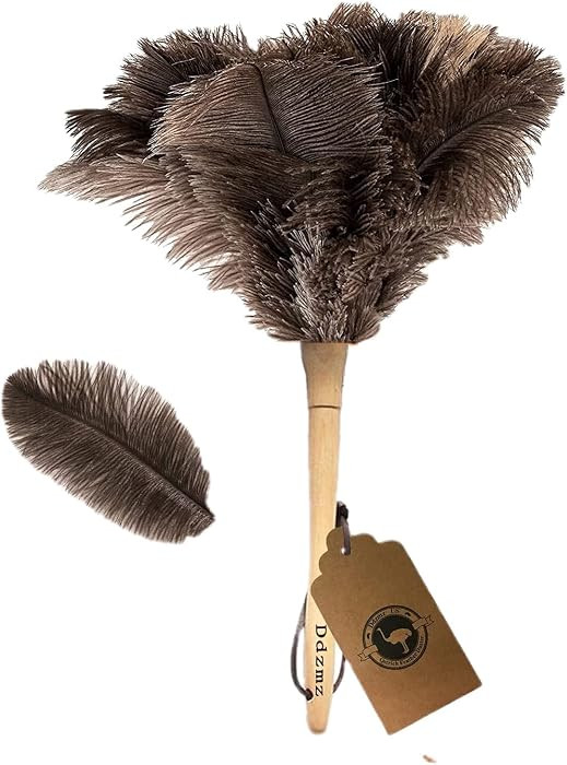 DDZMZ Ostrich Feather Duster for Cleaning with Wooden Handle, 16", Brown | Amazon (US)