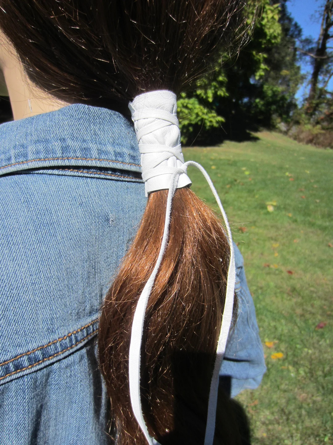 Ponytail Holder Hair Tie White Leather Wrap Pony Tail Cuff - Etsy | Etsy (US)