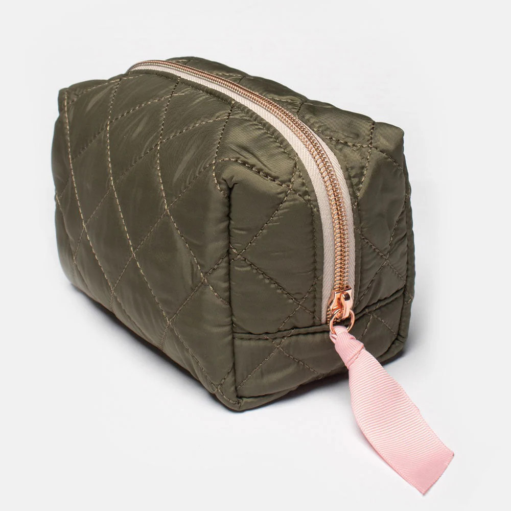 Khaki Quilted Cube Cosmetic Bag | Caroline Gardner