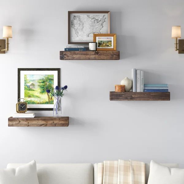 Mathias 3 Piece Pinewood Solid Wood Floating Shelf (Set of 3) | Wayfair North America