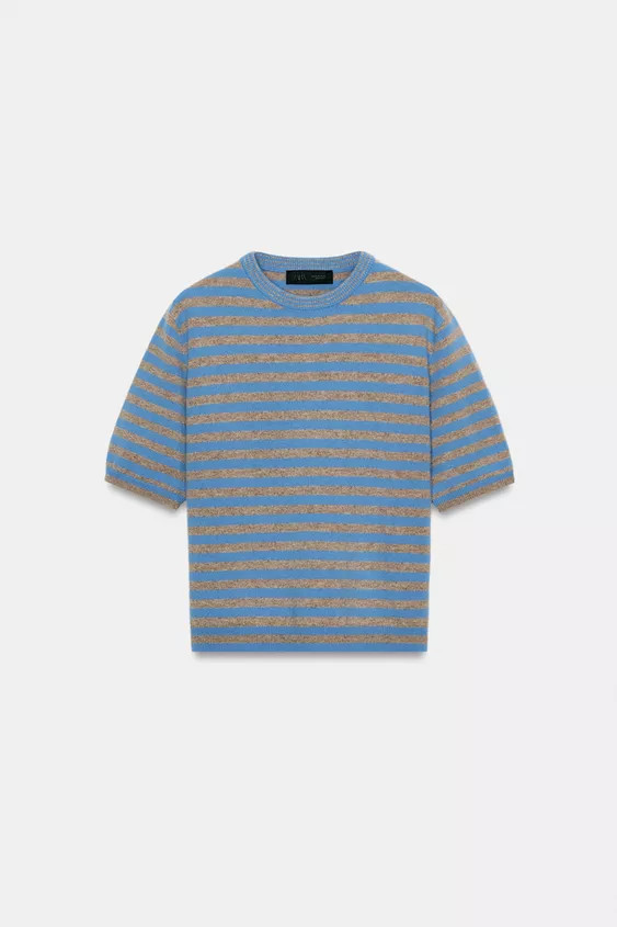 100% WOOL STRIPED SHORT SLEEVE JUMPER | Zara US
