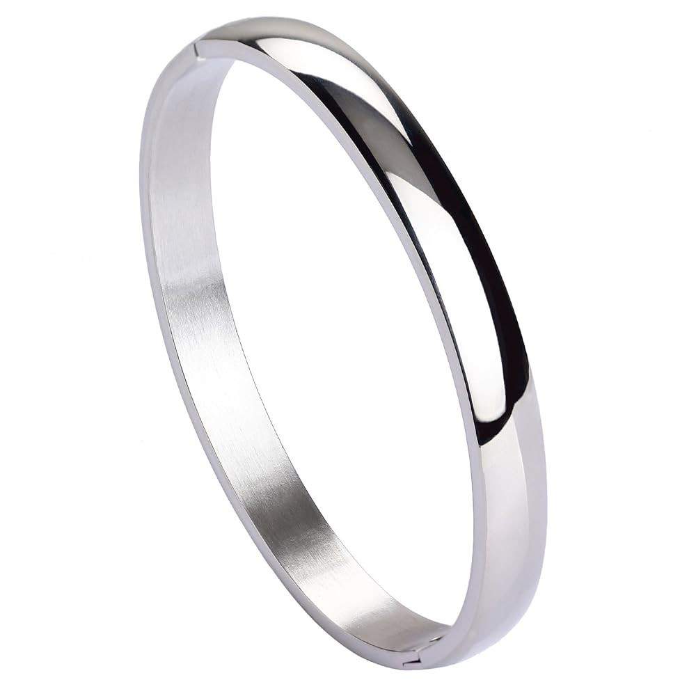MILAKOO Womens Bangle 8MM Stainless Steel Bracelet Oval Polished Finish Cuff Bangle 6.7" | Amazon (US)