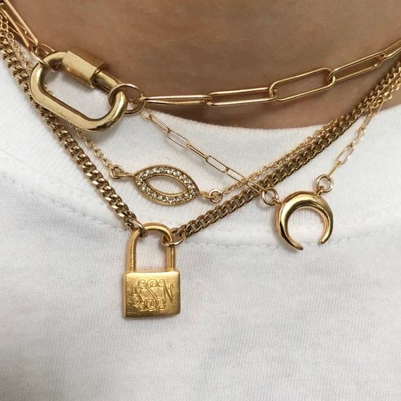 Carabiner Pendant Necklace | Industrial Gold Chain Choker | Chunky Hardware Chain Necklace | Etsy (US)