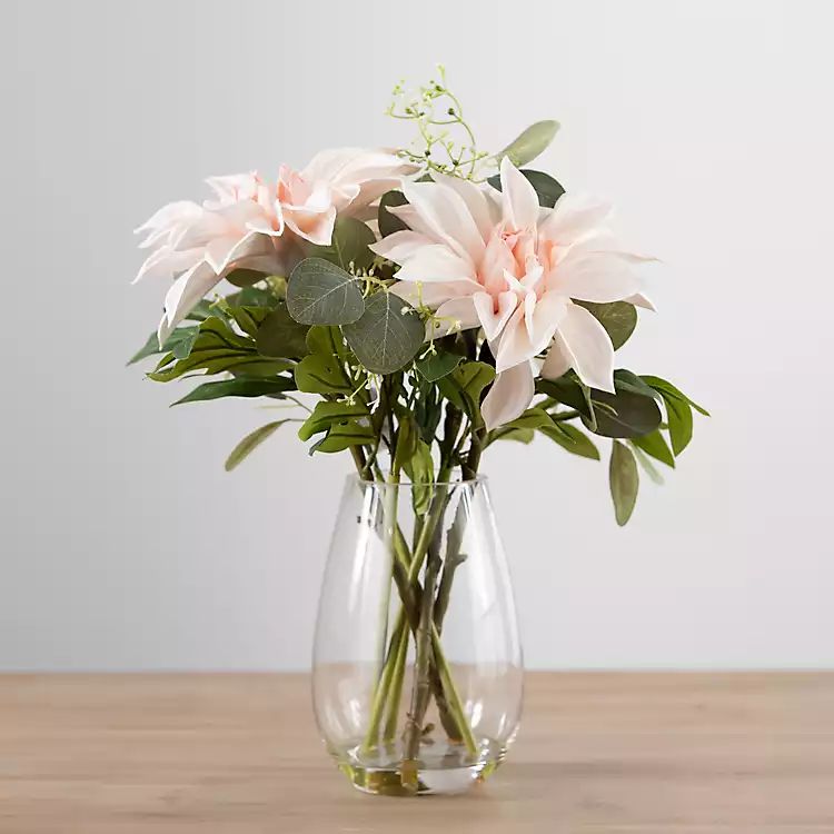 New! Blushing Dahlia Bouquet in Glass Vase | Kirkland's Home