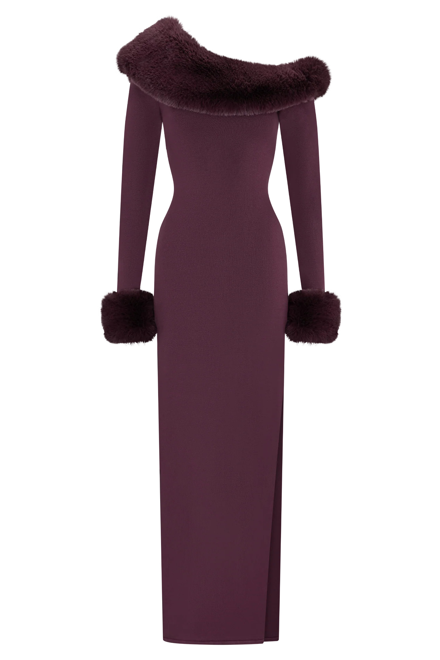 Karleigh Faux Fur Knit Maxi Dress - Plum | MESHKI US