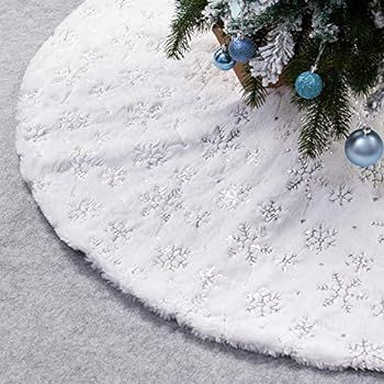 XAMSHOR Sequin Christmas Tree Skirt Soft Plush Mat White Faux Fur Holiday Party Decorations 48 In... | Amazon (US)